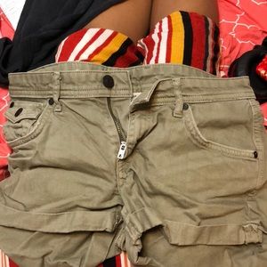 Military Green Denim Shorts